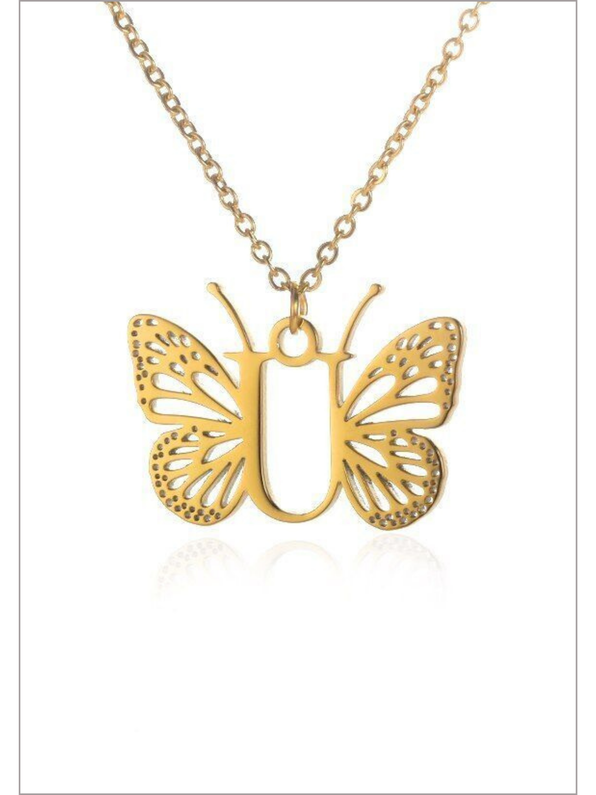Girls Sweet Keepsake Butterfly Letter Pendant Necklace