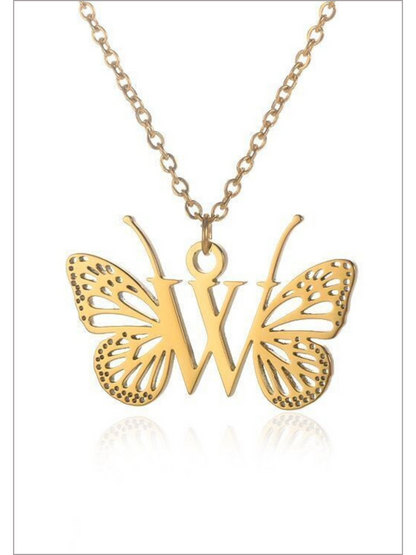 Girls Sweet Keepsake Butterfly Letter Pendant Necklace