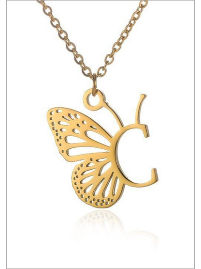 Girls Sweet Keepsake Butterfly Letter Pendant Necklace