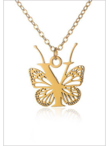 Girls Sweet Keepsake Butterfly Letter Pendant Necklace