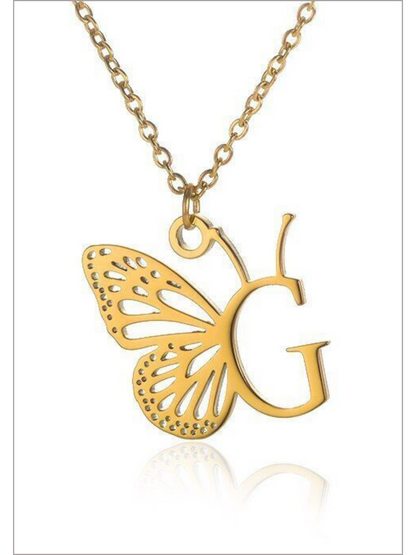 Girls Sweet Keepsake Butterfly Letter Pendant Necklace