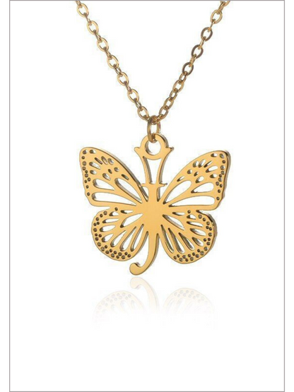 Girls Sweet Keepsake Butterfly Letter Pendant Necklace