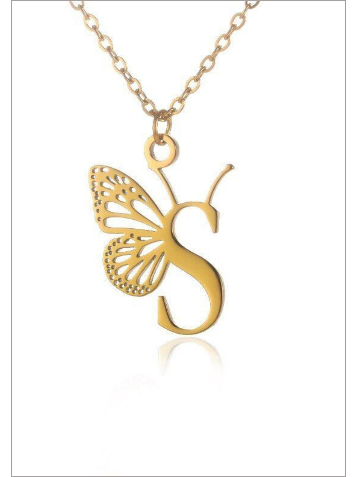 Girls Sweet Keepsake Butterfly Letter Pendant Necklace