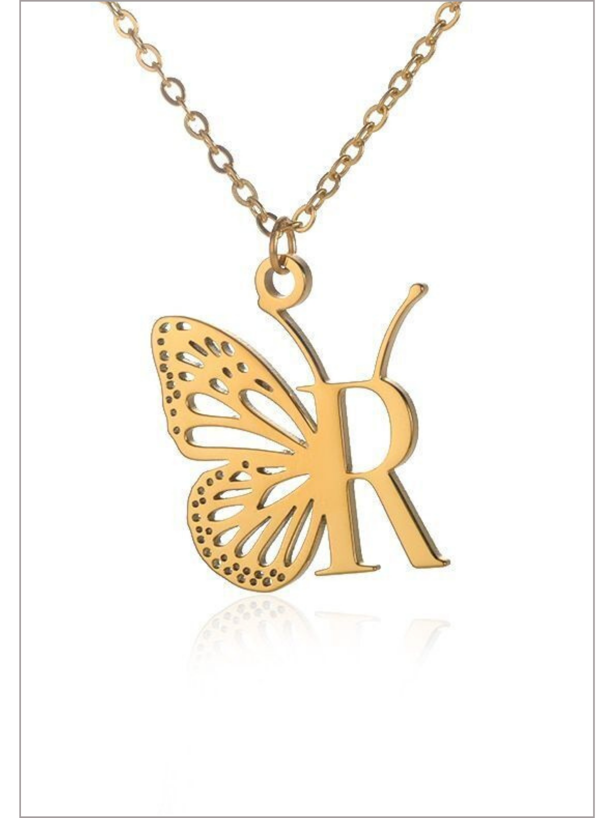 Girls Sweet Keepsake Butterfly Letter Pendant Necklace
