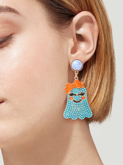 Girls Smiley Spook Beaded Ghost Drop Earrings