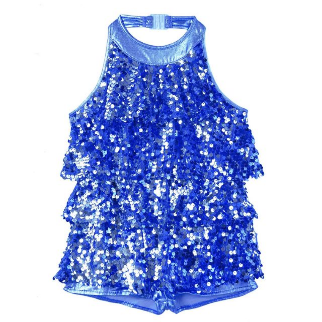 Shiny Sequins Halter Ballet Dance Shorty Unitard Dress