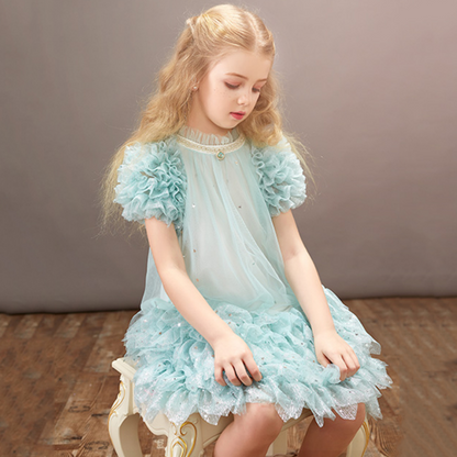 Ruffles Sleeves and Skirt Dotted Fashion Soft Tulle Dress