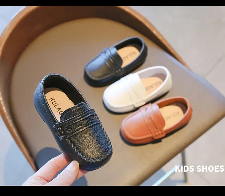 Boys' Leather School Loafers: Simple Slip-On Classic Formal Shoes