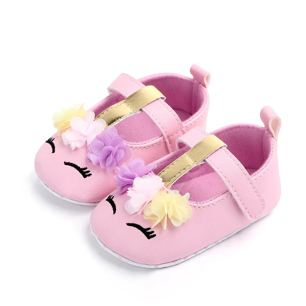 Prewalking Shoes: Soft PU Toddler Girl Shoes with Cute Flower Design