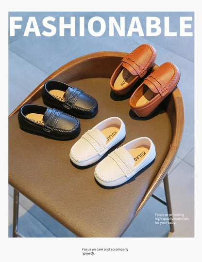 Boys' Leather School Loafers: Simple Slip-On Classic Formal Shoes