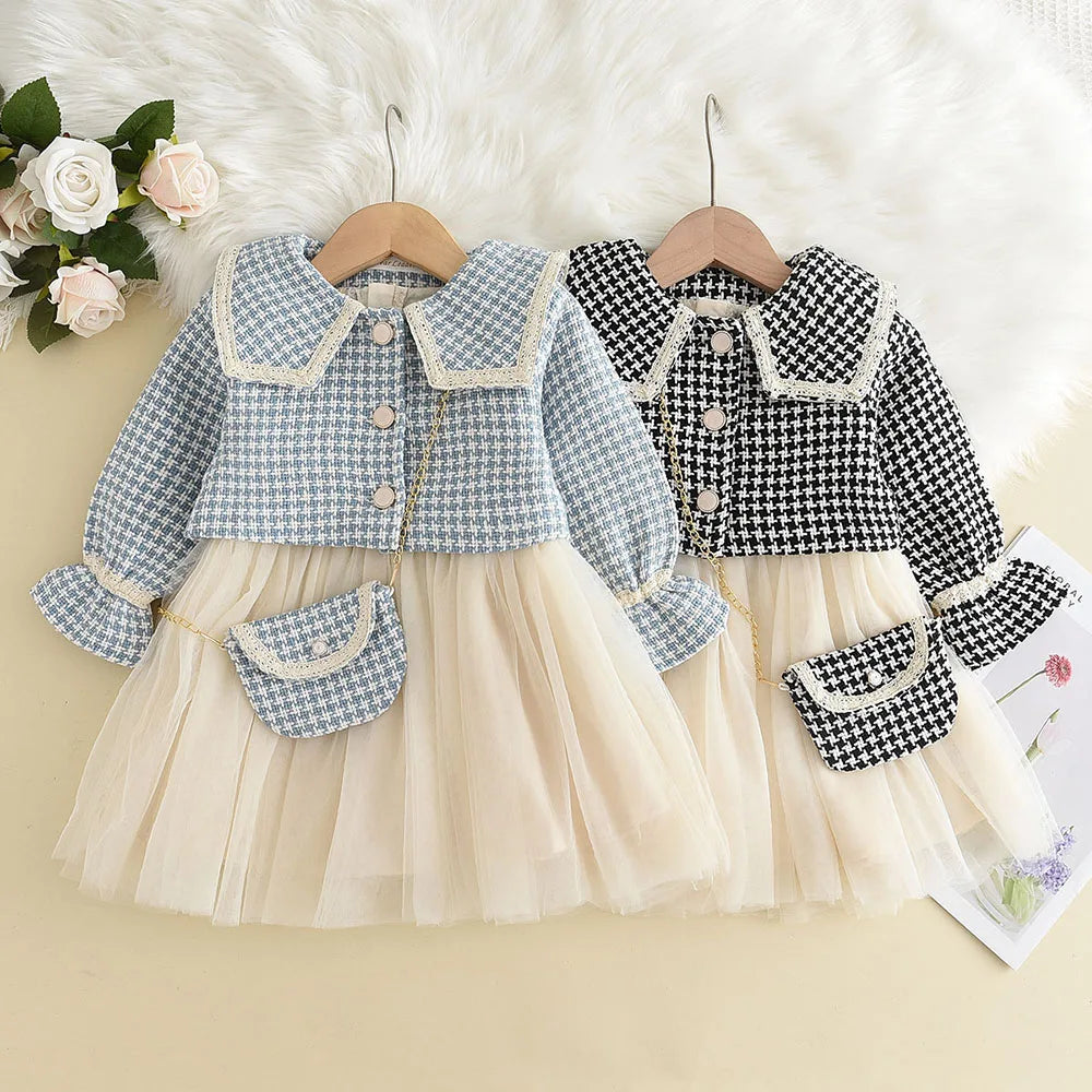 Girls' Checkered Tank Dress + Retro Coat Set (2-6Y)
