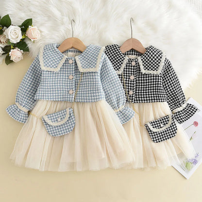 Girls' Checkered Tank Dress + Retro Coat Set (2-6Y)