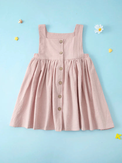 Summer Princess Dress: Solid Color Pleated Sleeveless Cotton