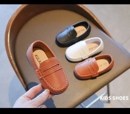 Boys' Leather School Loafers: Simple Slip-On Classic Formal Shoes