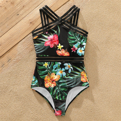 Coconut Tree Print Family Matching Swimwear: Shorts & One-Piece Suit