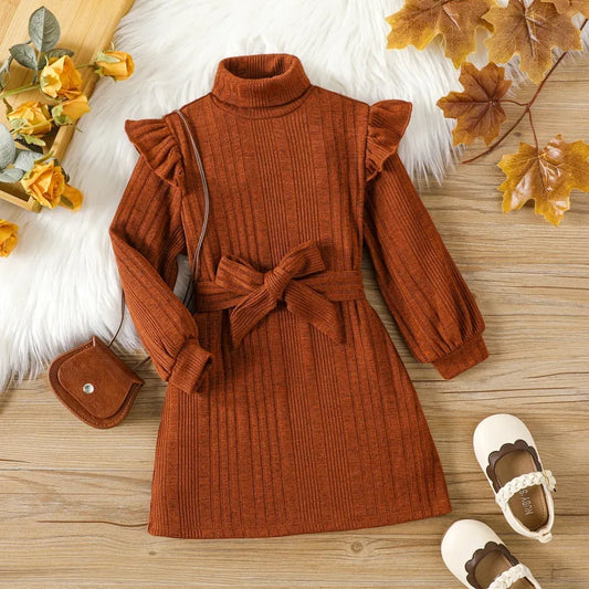 Chic High Neck Woolen Dress - Autumn/Winter Collection for Girls