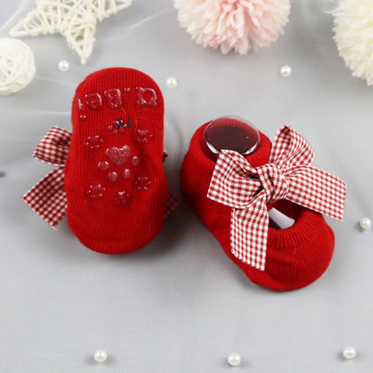 Newborn Bow Cotton Socks: Infant Anti-Slip Rubber Soles