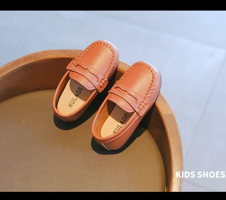 Boys' Leather School Loafers: Simple Slip-On Classic Formal Shoes
