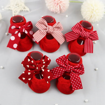 Newborn Bow Cotton Socks: Infant Anti-Slip Rubber Soles