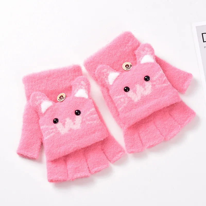 Cute Winter Gloves - Warm Faux Fur Knit for Kids