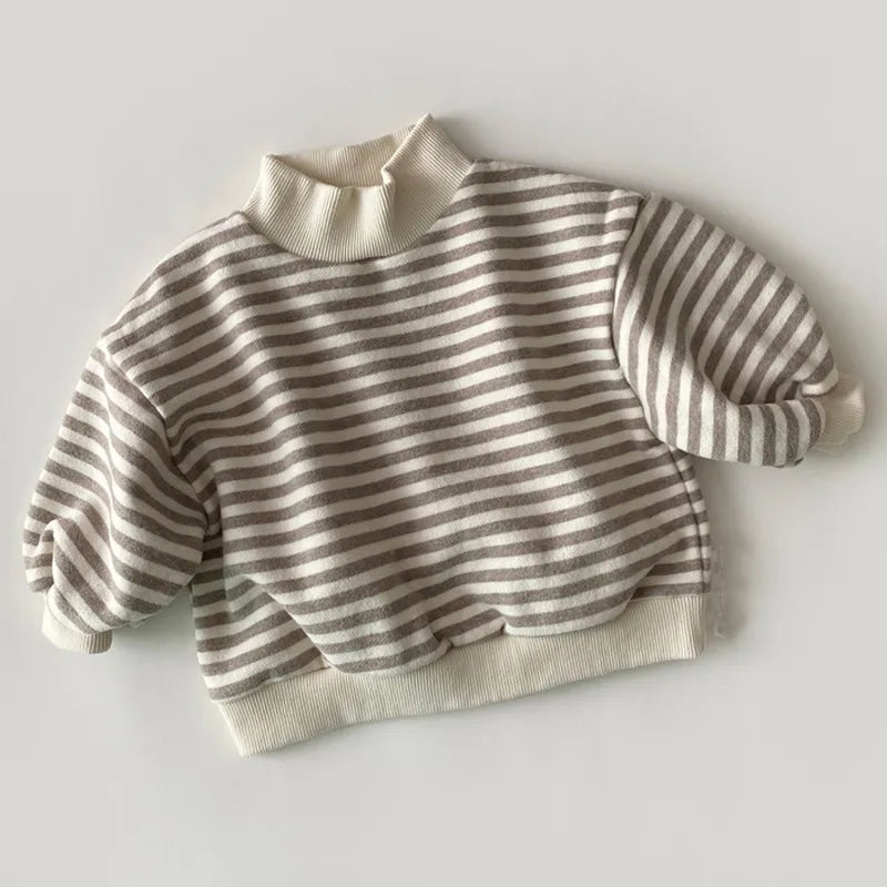 Cozy Striped High-neck Sweatshirt for Babies