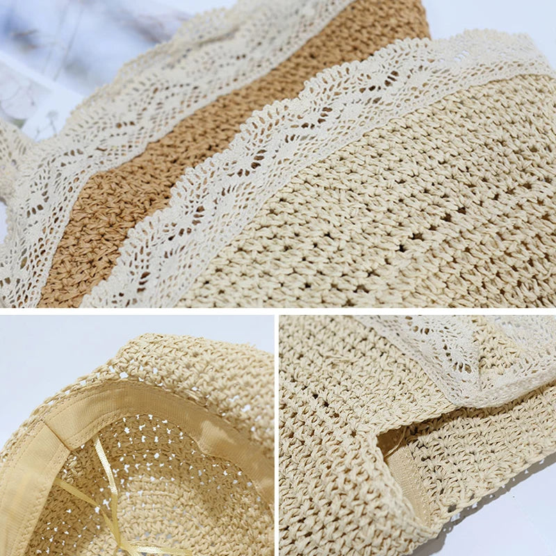 Cute Lace Straw Sun Hat: Wide Brim Panama Cap