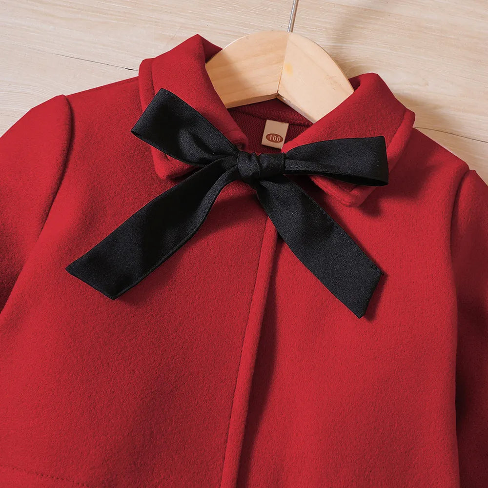 Girls' Autumn/Winter Bow Fleece Coat+Tank Top Dress+Beret
