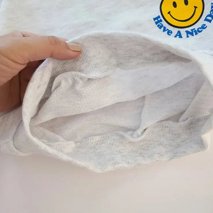 Smiley Face Print Cotton Sweatershirt + PP Short Pants Set: Toddler Sports Outfit