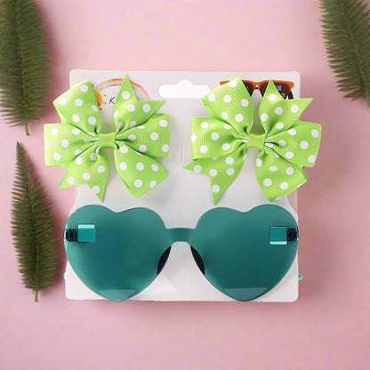 Kids Hairpin Set: Cute Dot & Heart Sunglasses