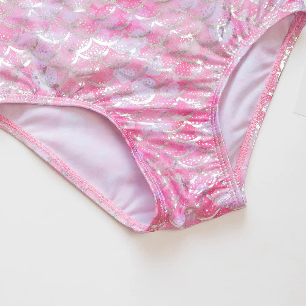 Gradient Puff Sleeve Girls' Swimsuit - Mermaid Bathing Suit