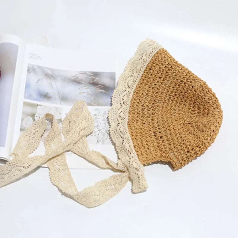 Cute Lace Straw Sun Hat: Wide Brim Panama Cap