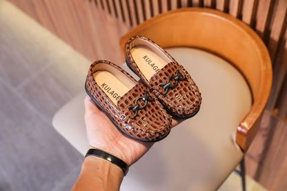 Baby Boys' Leather Loafers: Casual Flats with Metal Buckle