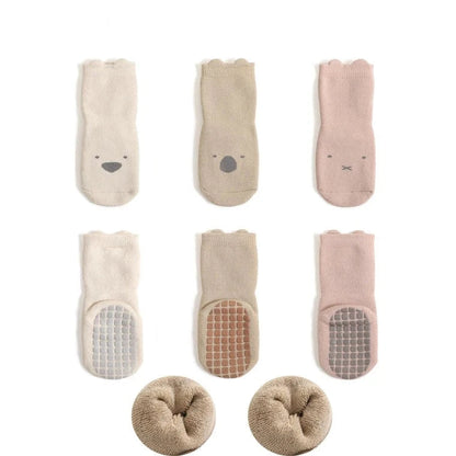 3 Pairs Winter Anti-Slip Cartoon Baby Socks
