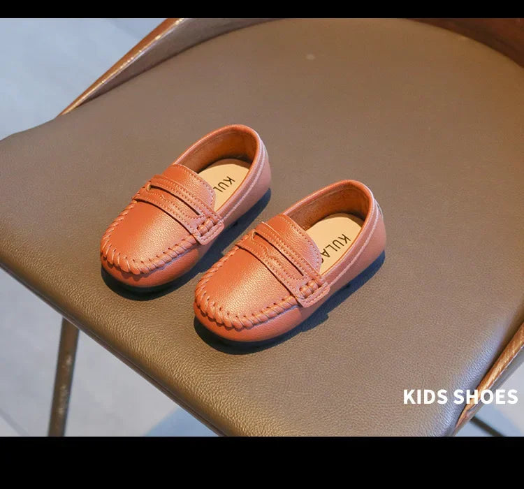 Boys' Leather School Loafers: Simple Slip-On Classic Formal Shoes