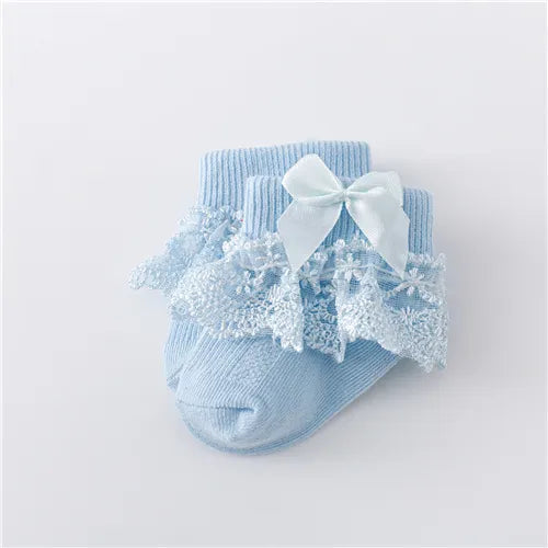 Newborn Baby Girls' Lace Socks with Princess Bow