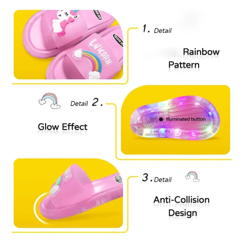 Cartoon Unicorn Slippers: Lighted Fashion for Kids