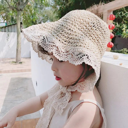 Summer Princess Lace Straw Sun Hat for Girls 2-5Y