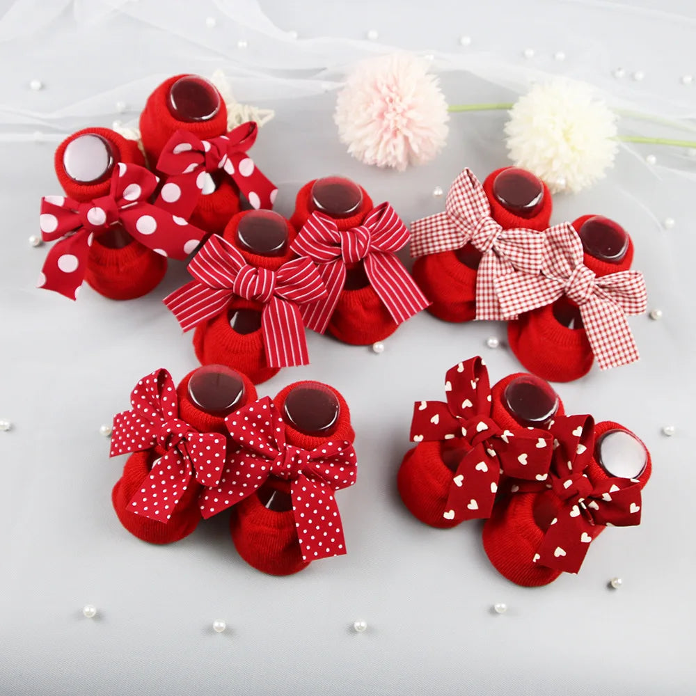 Newborn Bow Cotton Socks: Infant Anti-Slip Rubber Soles