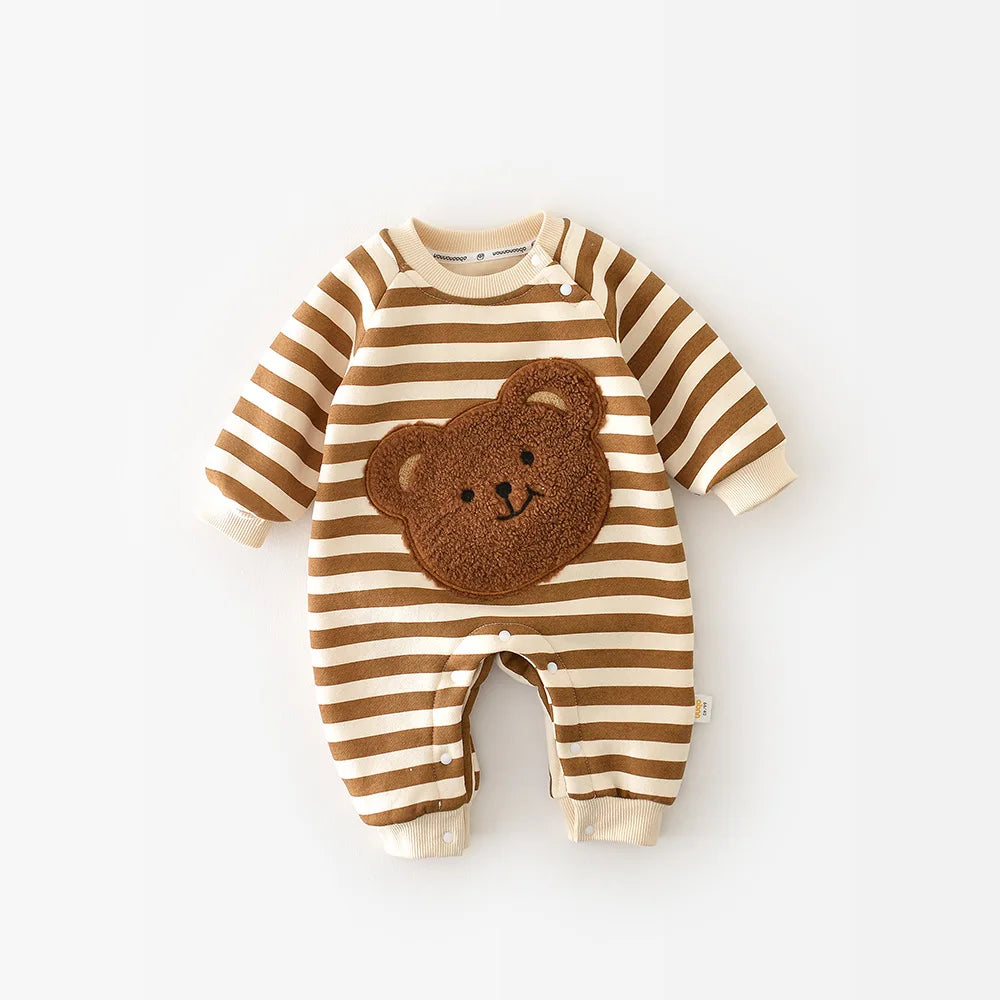 Thick Lining Baby Rompers - Striped Bear Outfit