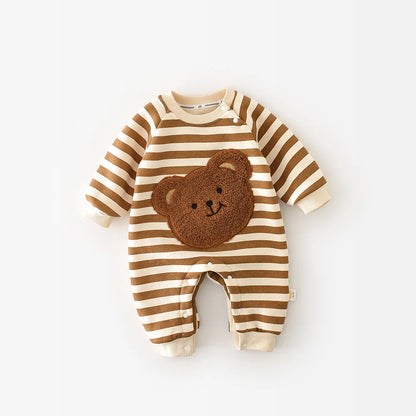 Thick Lining Baby Rompers - Striped Bear Outfit