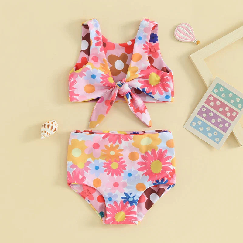 Summer Toddler Floral Print Swimsuit: 2-Piece Beach Swimwear