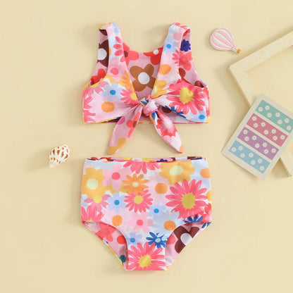 Summer Toddler Floral Print Swimsuit: 2-Piece Beach Swimwear