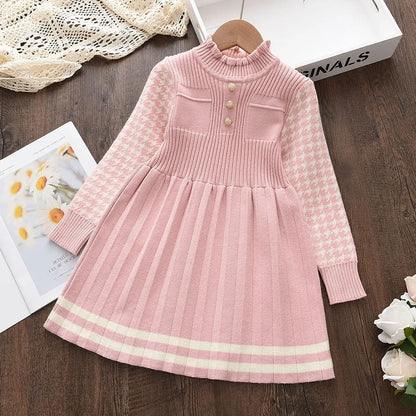 Girl's Sweater Dress - Autumn/Winter Knitted Princess Costume (4Y-8Y)