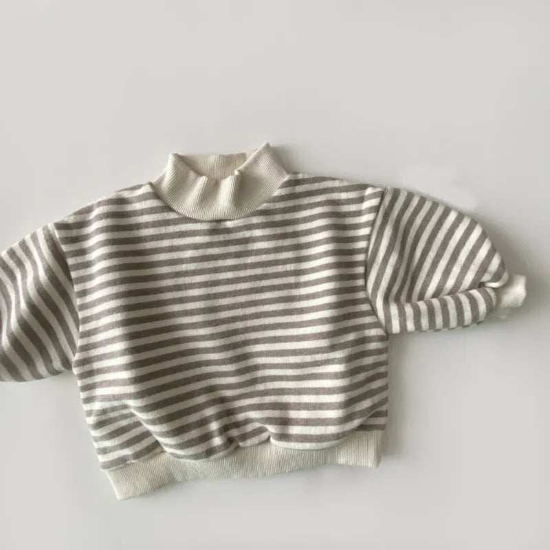 Cozy Striped High-neck Sweatshirt for Babies