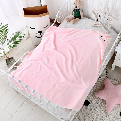 Cute Cartoon Hooded Bath Towel - Cozy Coral Velvet Fleece for Kids