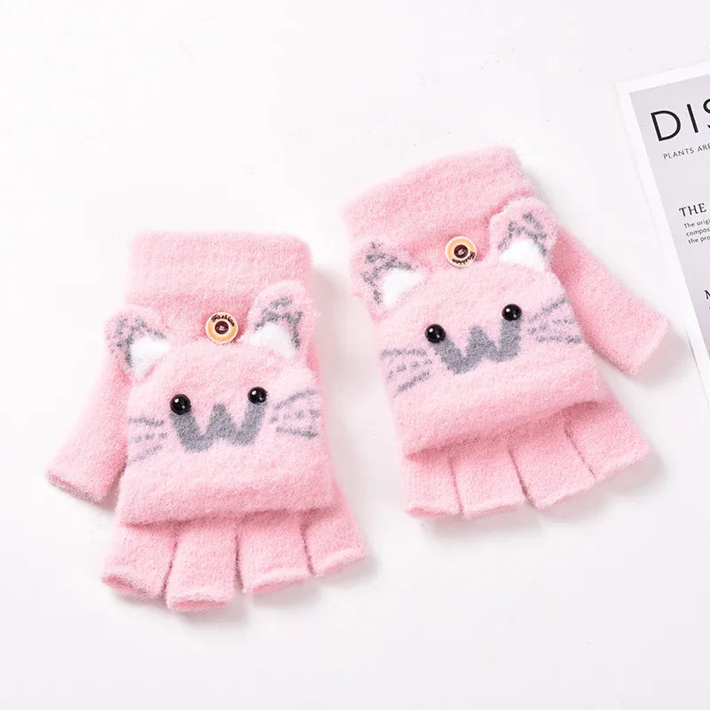 Cute Winter Gloves - Warm Faux Fur Knit for Kids