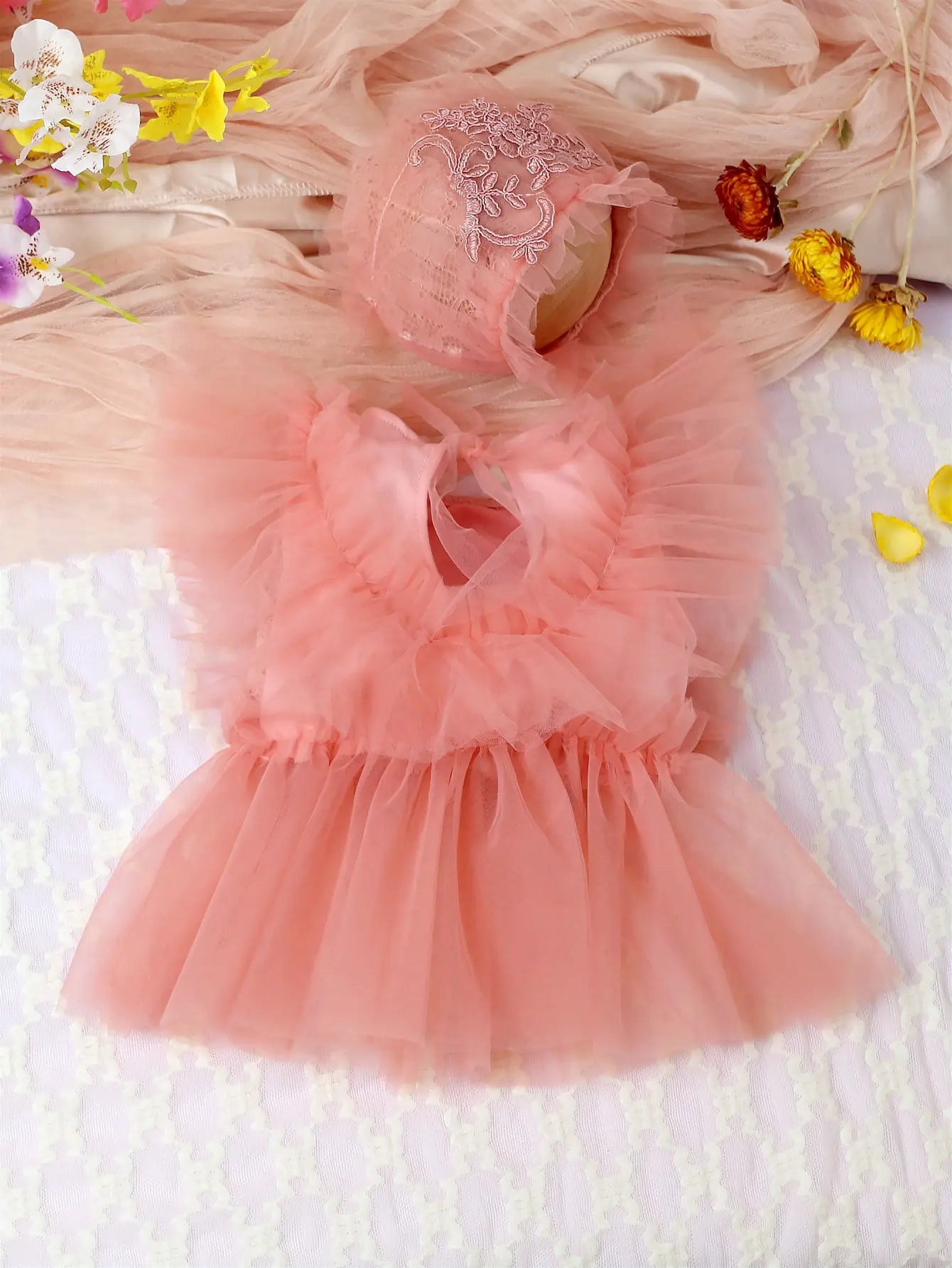 Lace Floral Mesh Romper Set for Baby