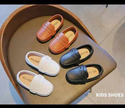 Boys' Leather School Loafers: Simple Slip-On Classic Formal Shoes