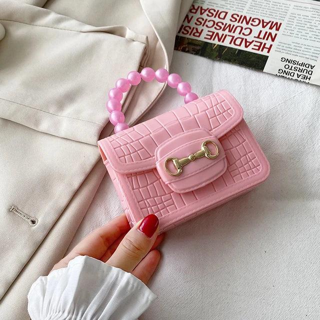 Elegant Girls Pearl Handle Jelly Mini Bag.