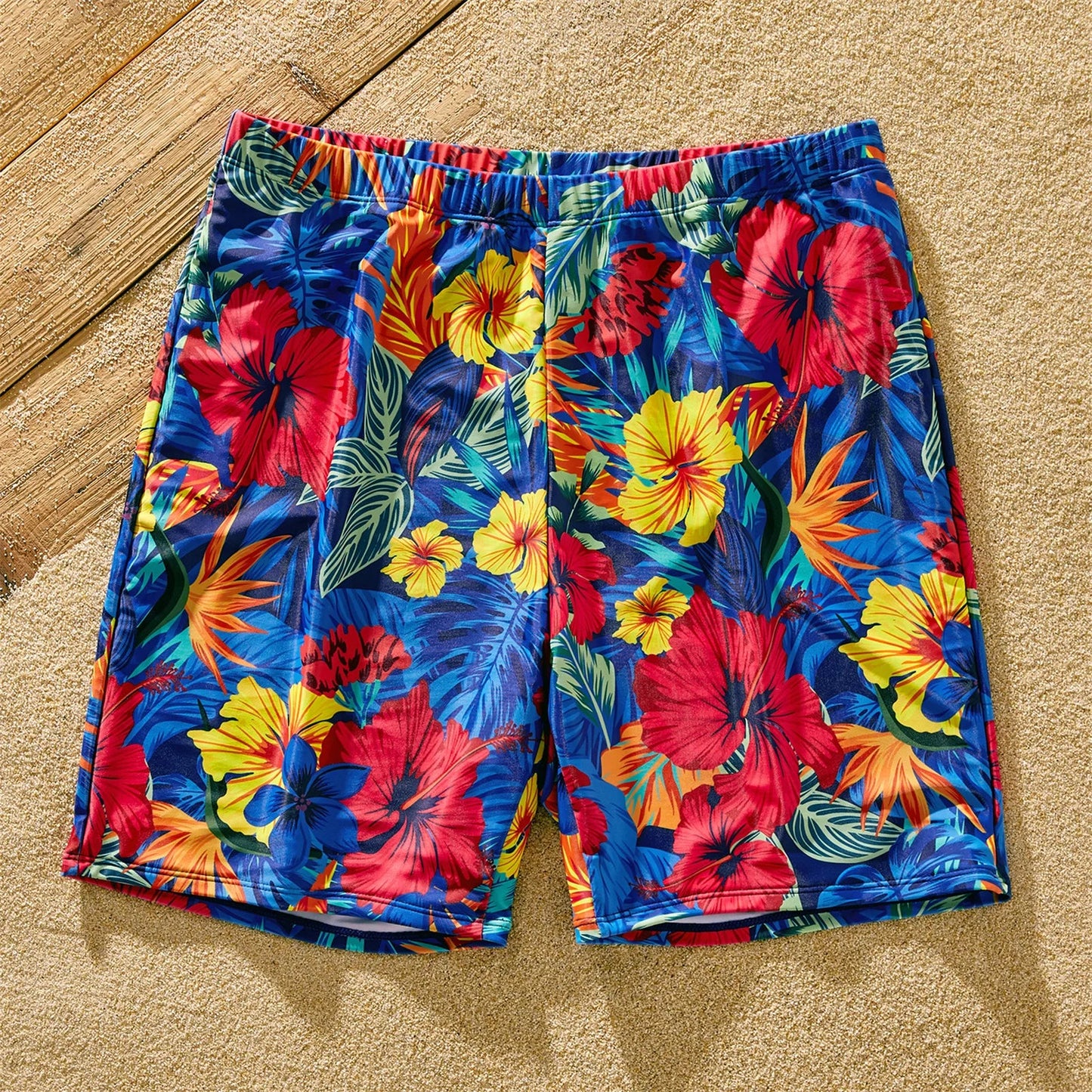 Family Matching: Solid Scallop Two-Piece & Floral Trunks